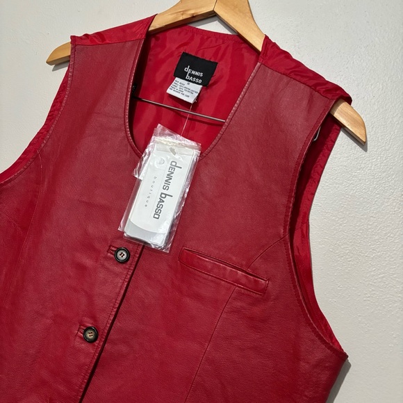 Dennis Basso Red Leather Tuxedo Vest Pockets Size 1X nwt VTG Deadstock - Picture 3 of 7